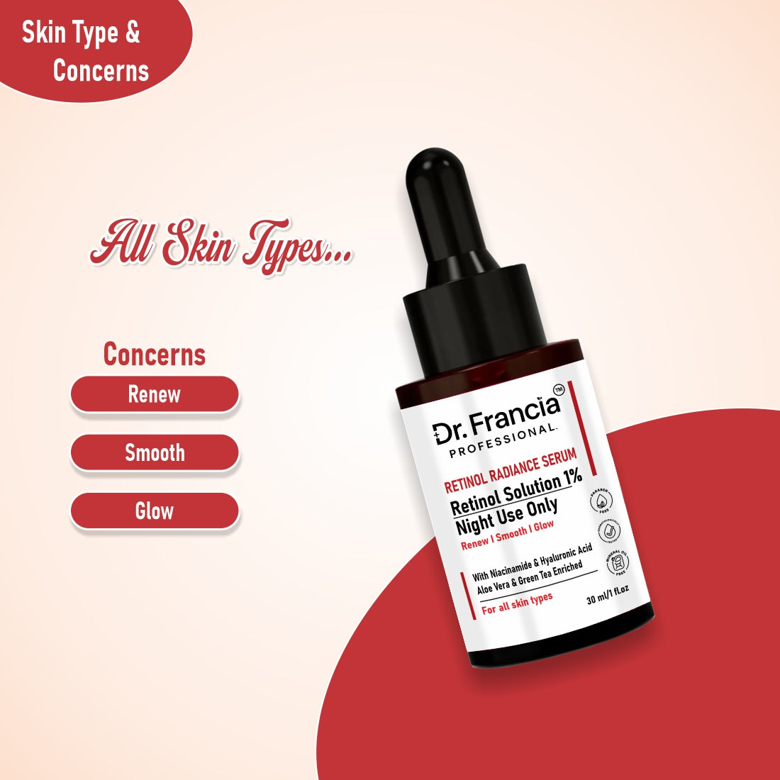 Dr. Francia Professional 0.3% Retinol Radiance Night Face Serum | Anti-Aging & Skin Renewal