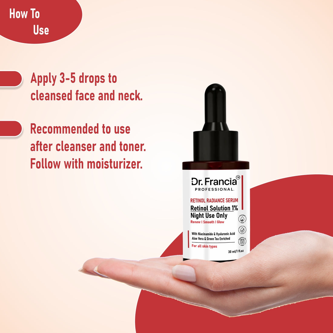 Dr. Francia Professional 0.3% Retinol Radiance Night Face Serum | Anti-Aging & Skin Renewal